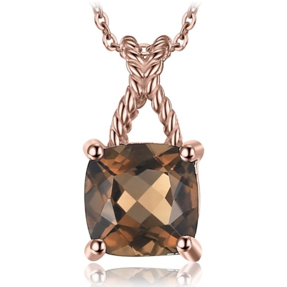 10k 925 Chocolate Diamond Quartz Pendant Necklace - Picture 7 of 11